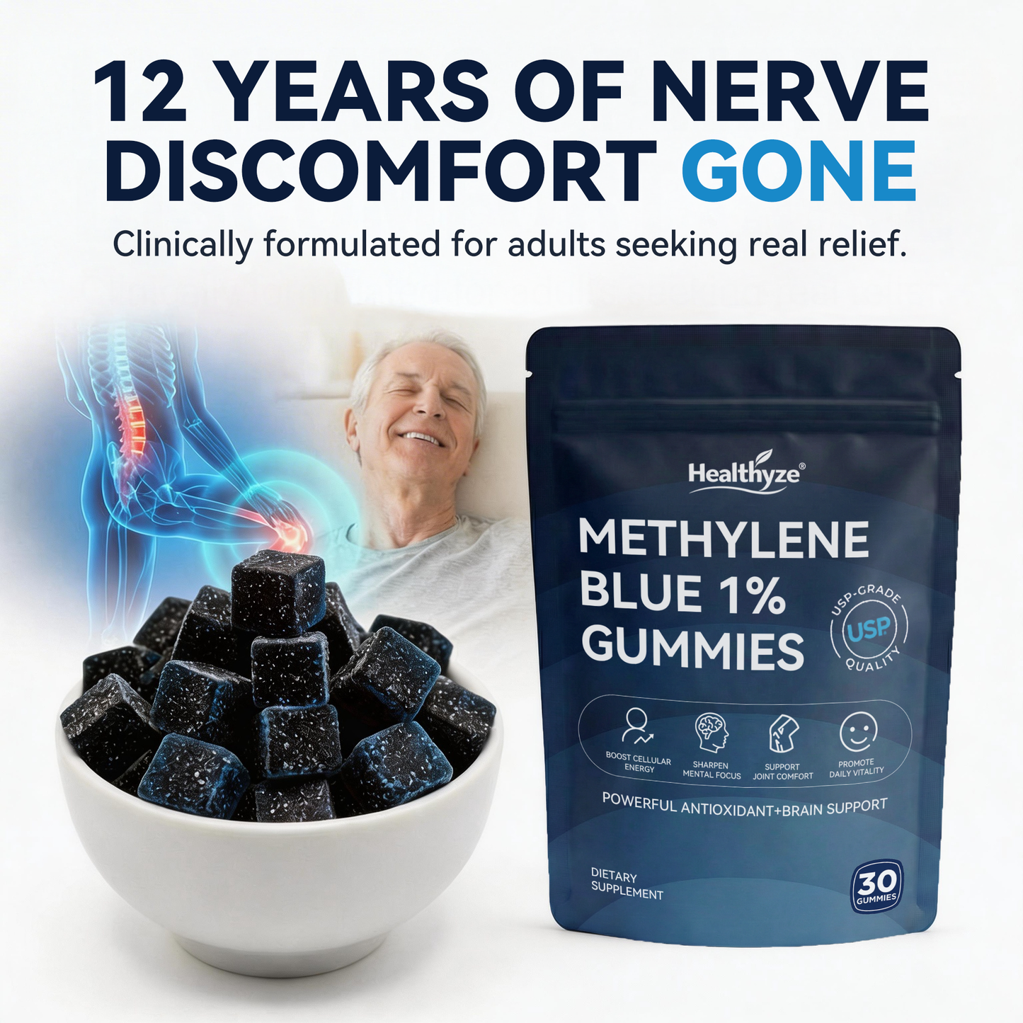 Methylene Blue Gummies.Support Arthritis.Stroke.Neuropathy.Fast acting Pain relief.Sugar-free.No side effects.