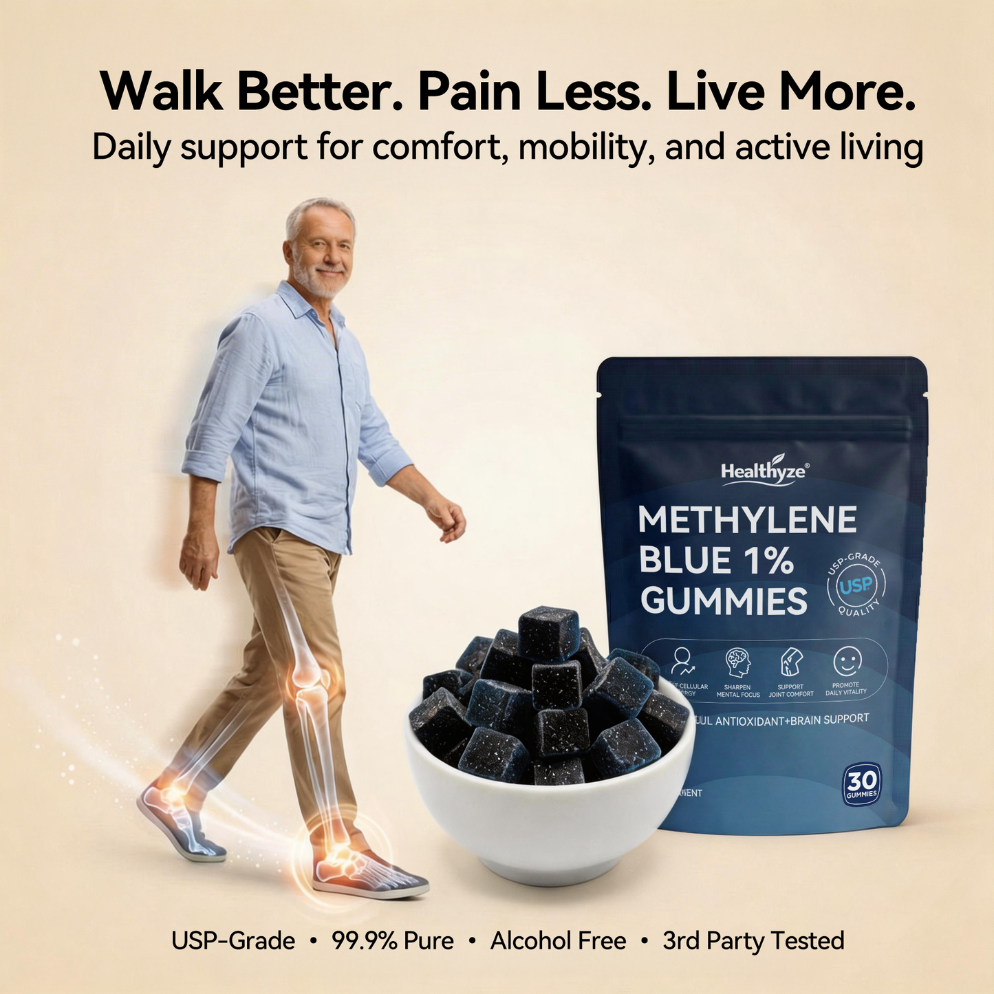 Methylene Blue Gummies.Support Arthritis.Stroke.Neuropathy.Fast acting Pain relief.Sugar-free.No side effects.