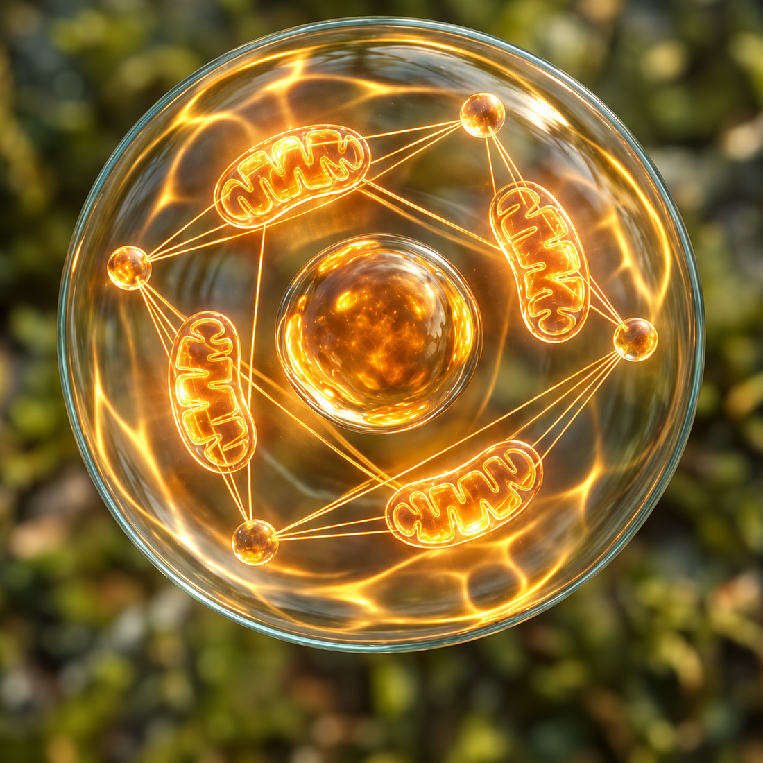 Stylized mitochondrion representing mitochondrial research