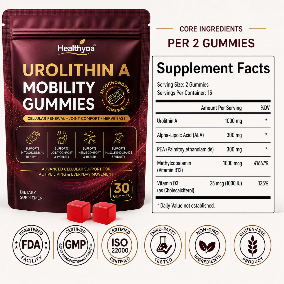 Urolithin A Mobility Gummies — Joint Comfort, Nerve Health & Cellular Energy Support | Move Easier. Feel Stronger. Live Freer. 💎 Save 40% Today